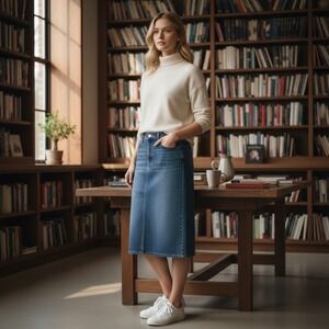 Lauren Ralph Lauren Denim Pencil Skirt Medium Wash Knee Length Women's Size 14